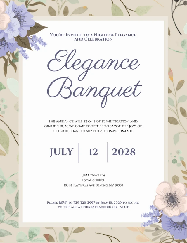 Modèle d'invitation au banquet de décoration florale