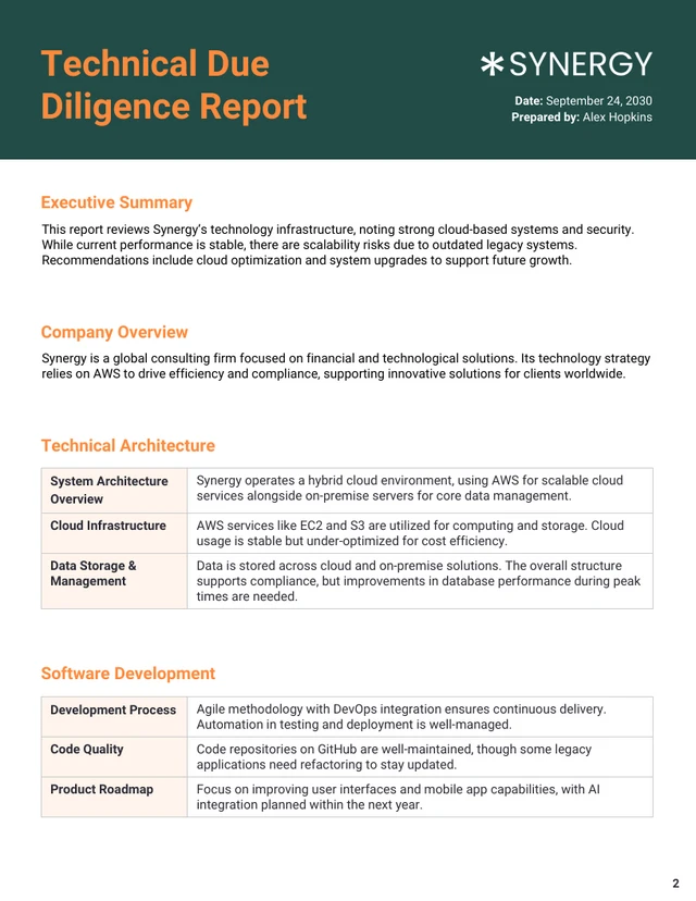 Technical Due Diligence Report Template - Page 2