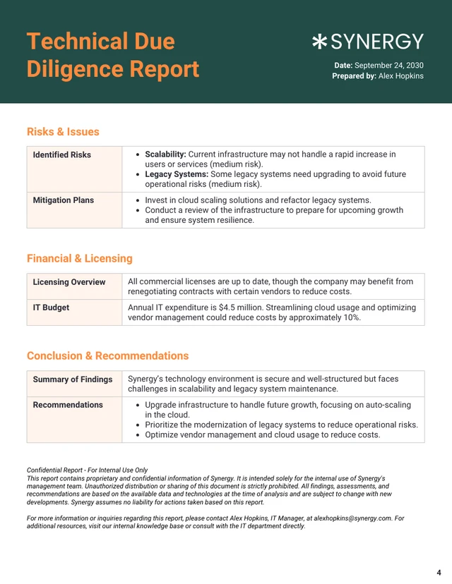 Technical Due Diligence Report Template - Pagina 4