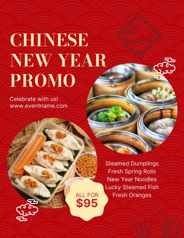 Red Classic Texture Chinese New Year Promo Poster Template