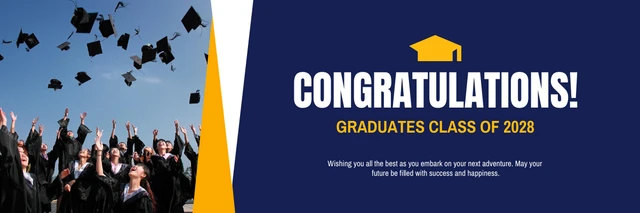 Navy White And Yellow Modern Elegant Professional Class Graduation Banner Template