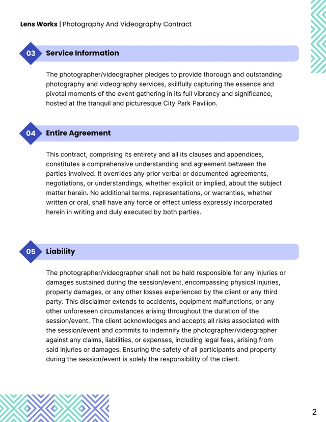 Photography And Videography Contract - صفحة 2