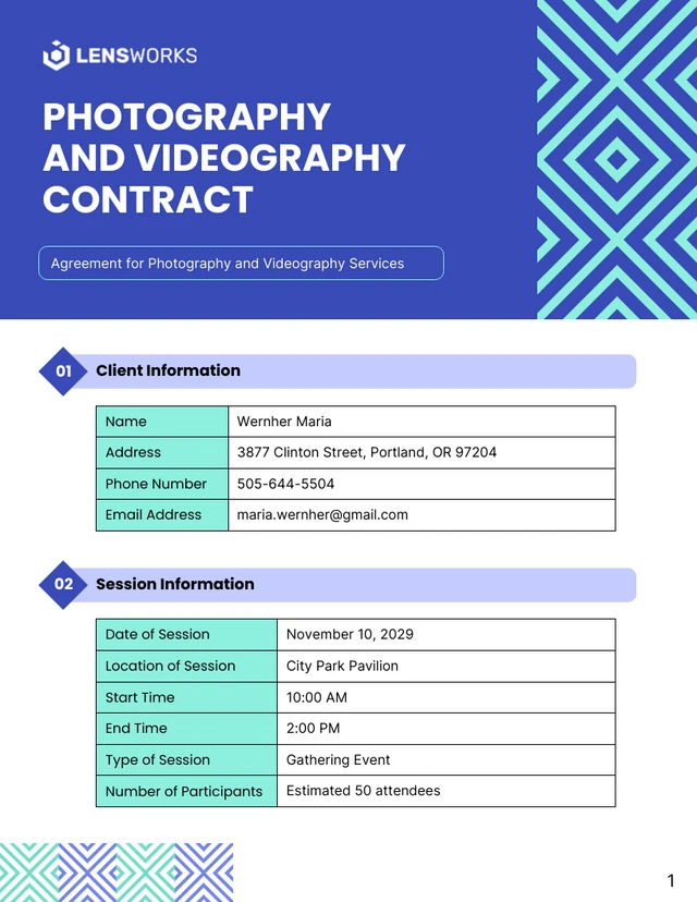 Photography And Videography Contract - page 1