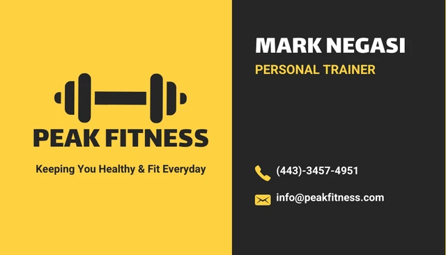 Yellow Fitness Trainer Business Card - Página 1