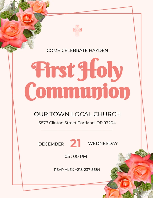 Creamy Pink First Communion Invitation Template