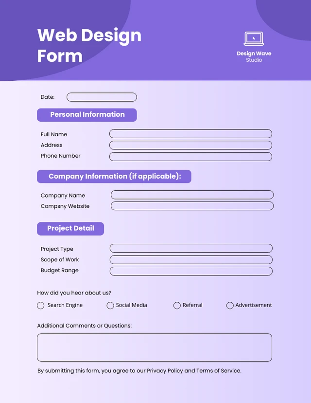 Purple Gradient Web Design Form Template