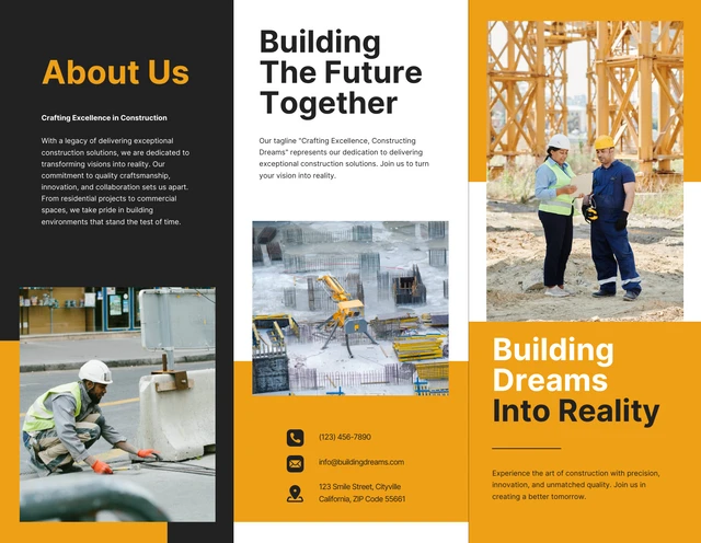 Modern White Black and Yellow Construction Brochure - Página 1