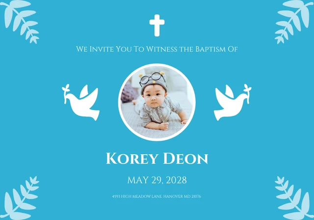 Blue and White Simple Baptism Card Template
