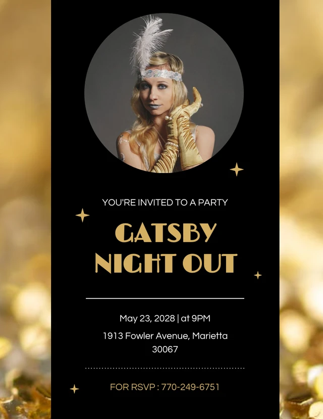 Elegant Black And Yellow Gatsby Invitation Template