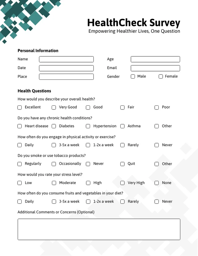 Green and White Minimalist Survey Form Template