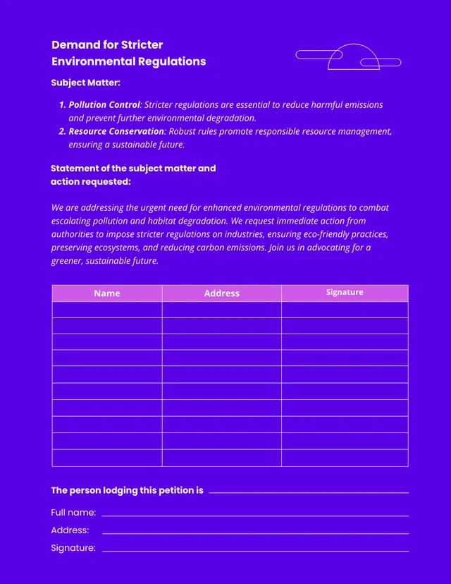 Navy Simple Clean Petition Form Template