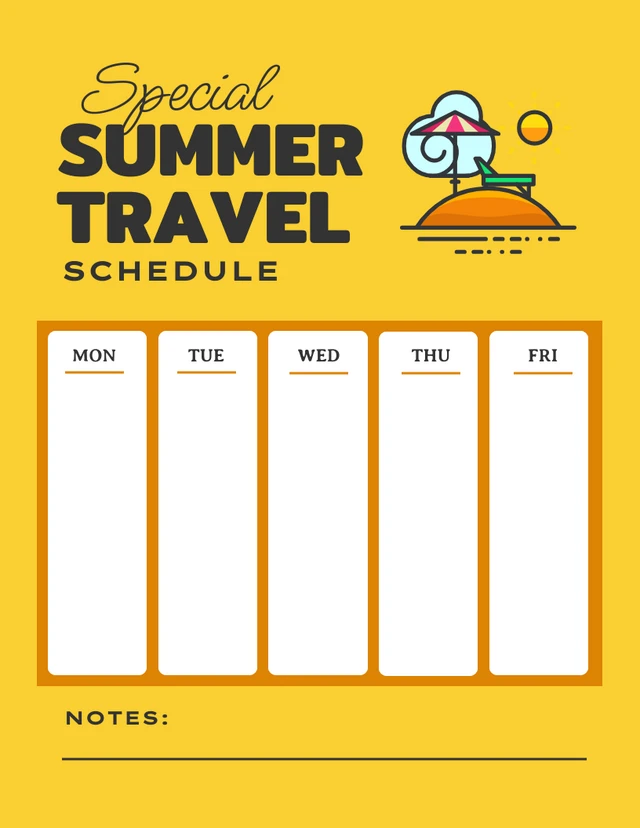 Yellow Simple Illustration Summer Travel Schedule Template