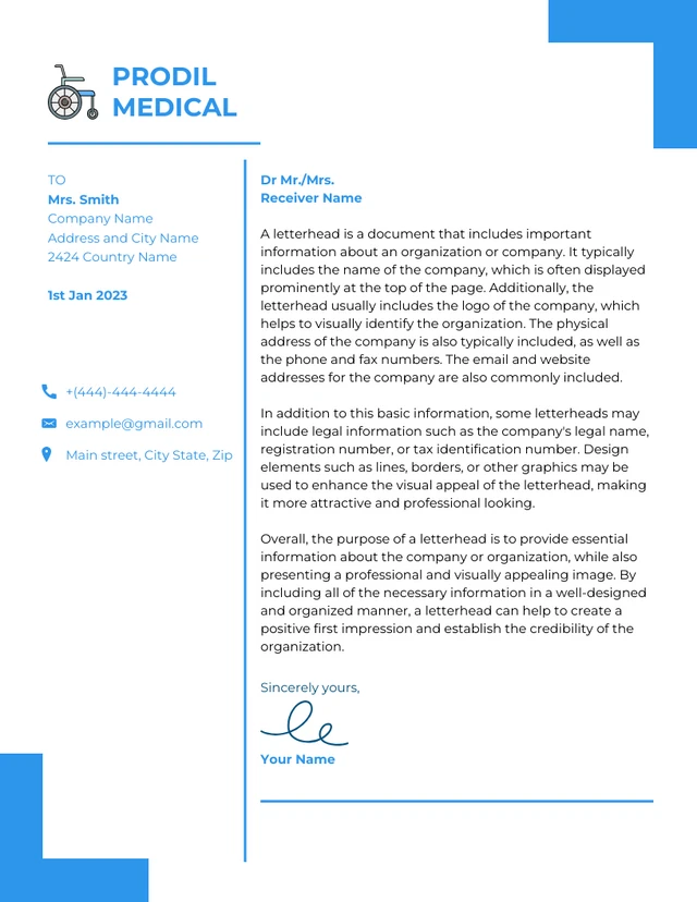 White And Blue Modern Medical Company Letterhead Template