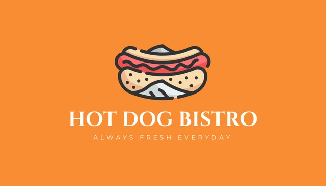 Orange Minimalist Illustration Hotdog Restaurant Business Card - Page 1