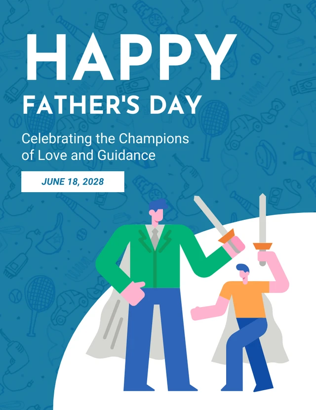 Blue Pattern Illustration Happy Fathers Day Poster Template