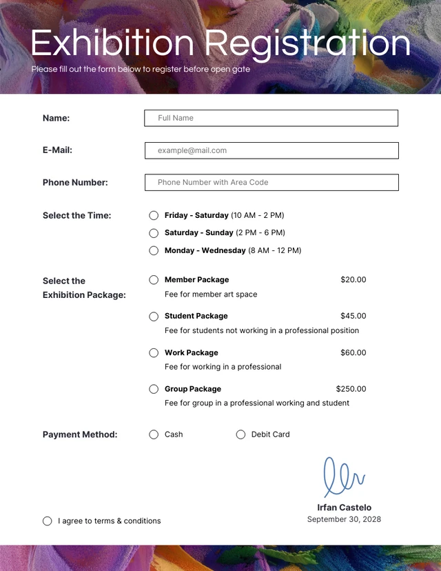 Clean Modern Art Exhibition Event Registration Forms Template