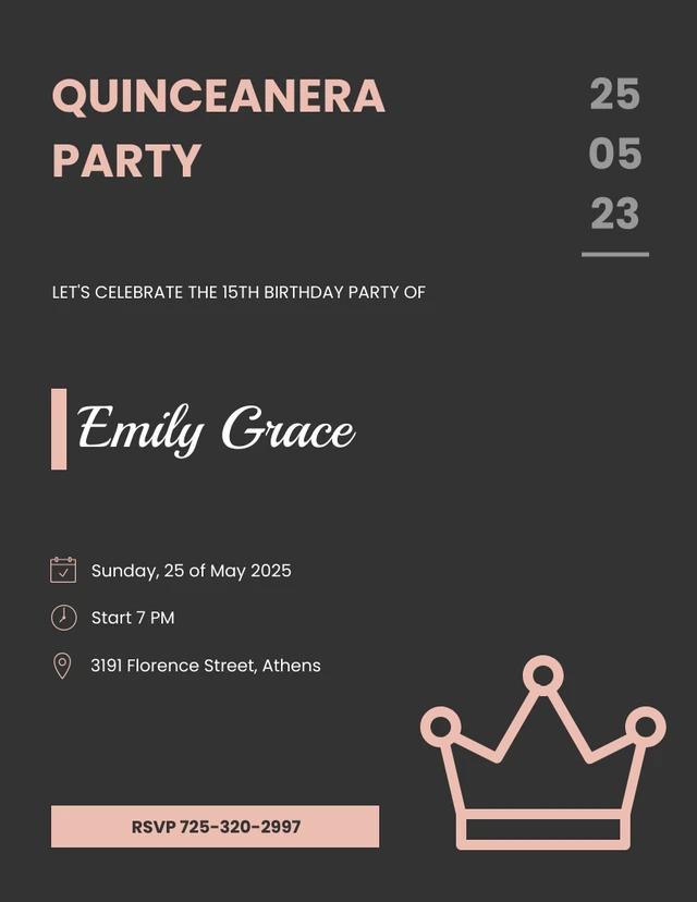 Quinceanera Party Invitation Black And Pink Pastel Template