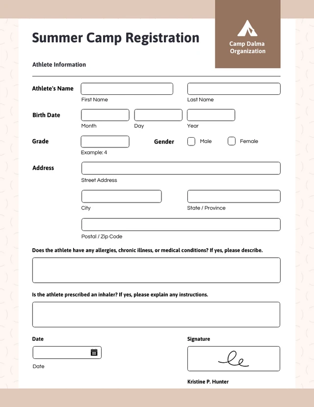 White and Cream Summer Event Camp Registration Forms Template