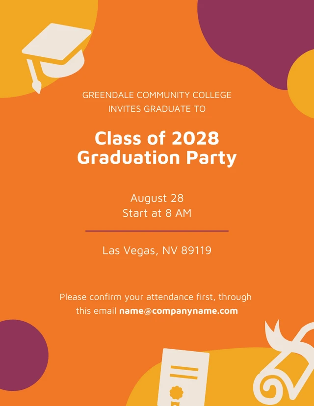 Playful Orange and Purple Graduation Party Invitation Template
