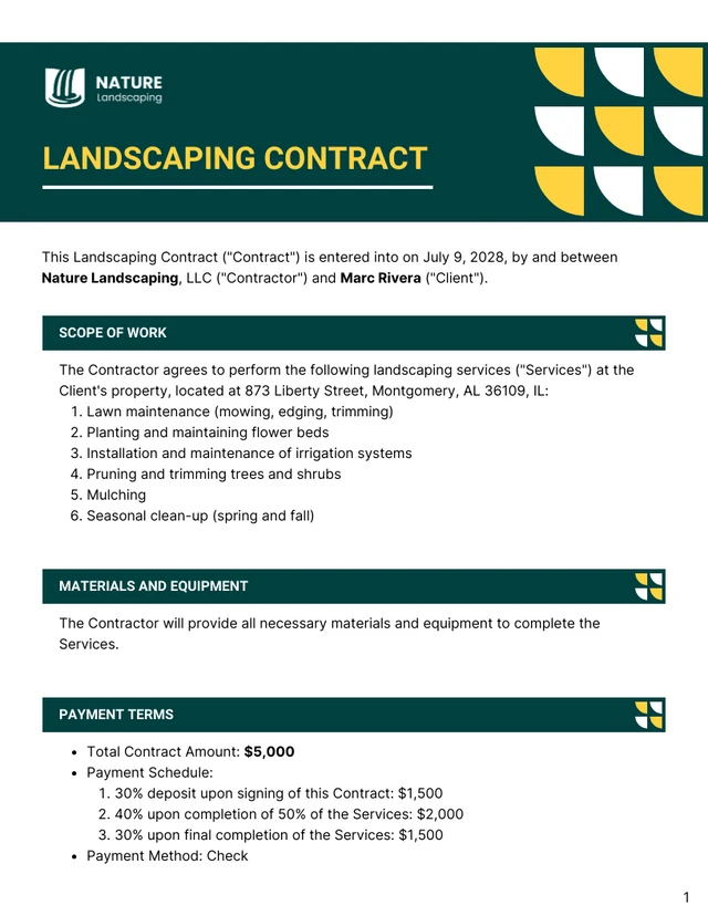 Landscaping Contract Template - Seite 1