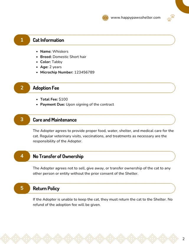 Cat Adoption Contract Template - page 2