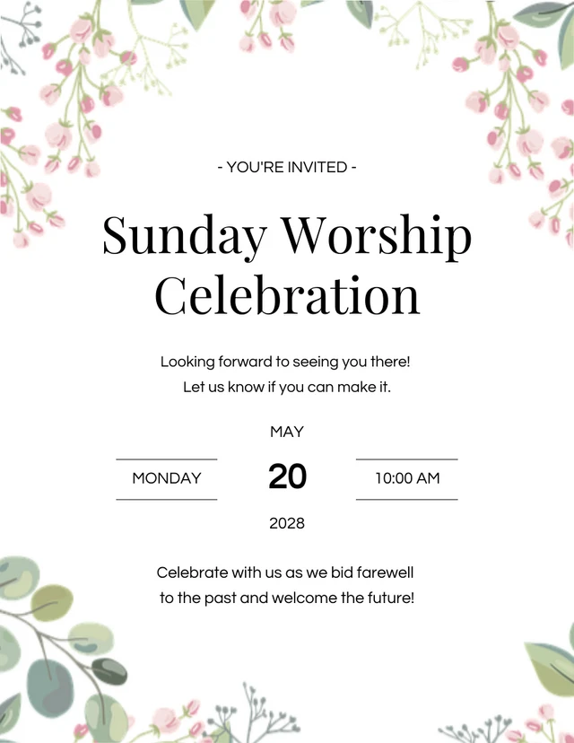 Modèle d'invitation à une église à fleurs blanches