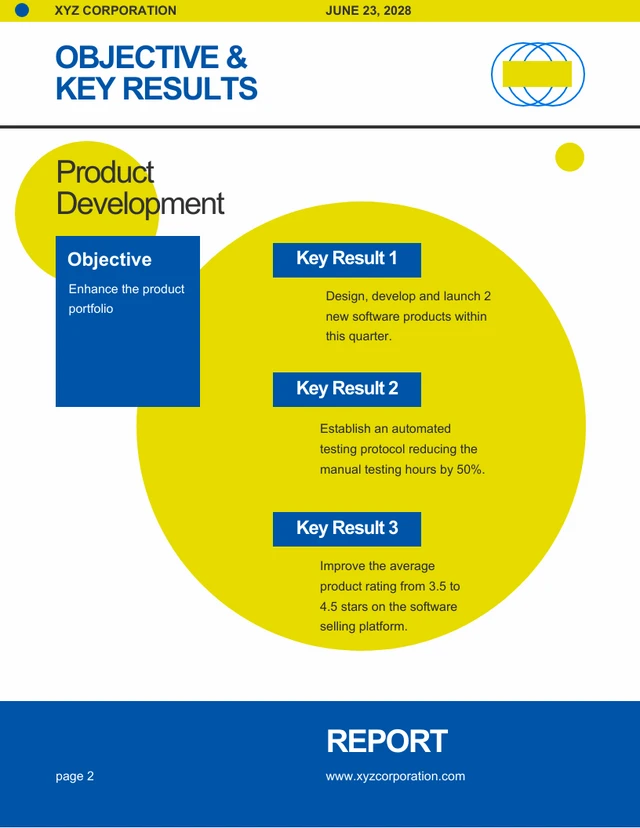 Minimalist Yellow And Blue OKR Report - Page 2
