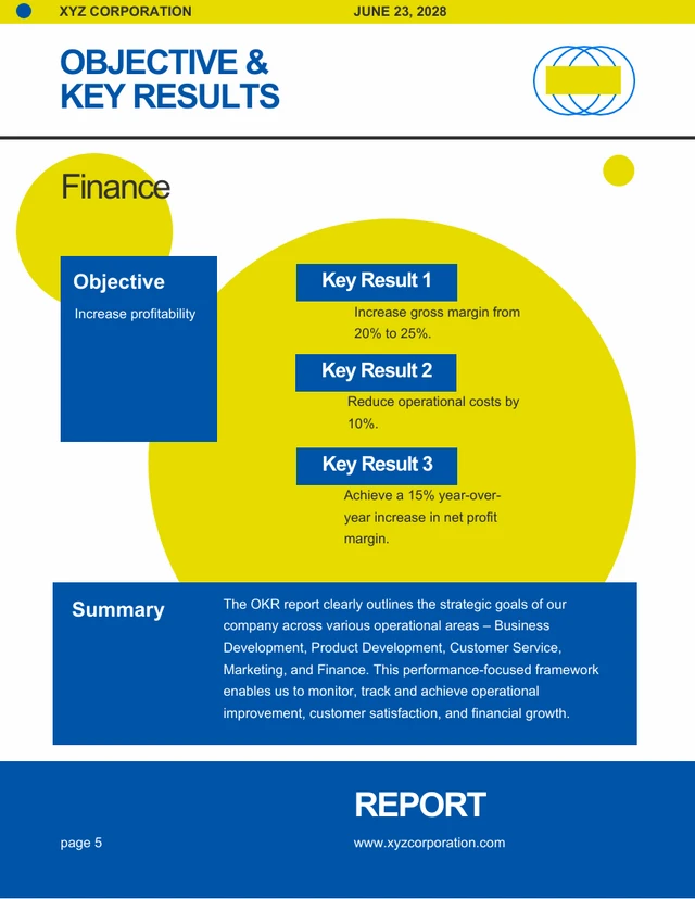Minimalist Yellow And Blue OKR Report - Page 5
