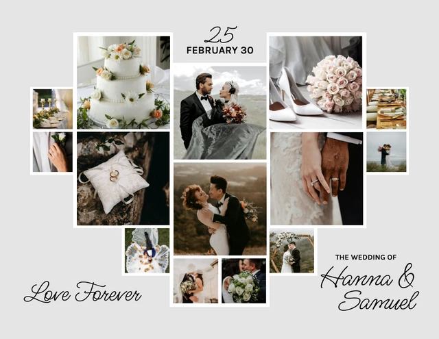 Grey Modern Wedding Heart Shaped Collages Template
