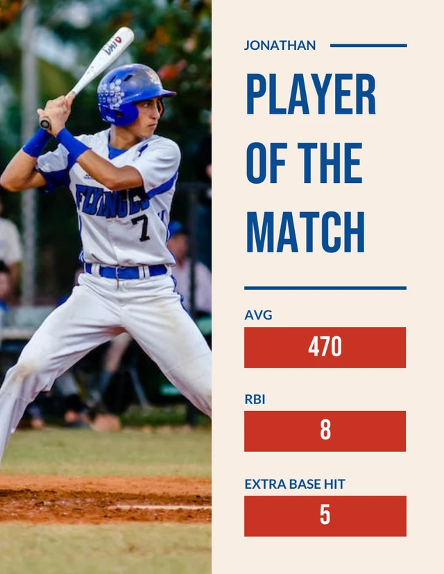 Blue Red And Cream Baseball Best Player Template