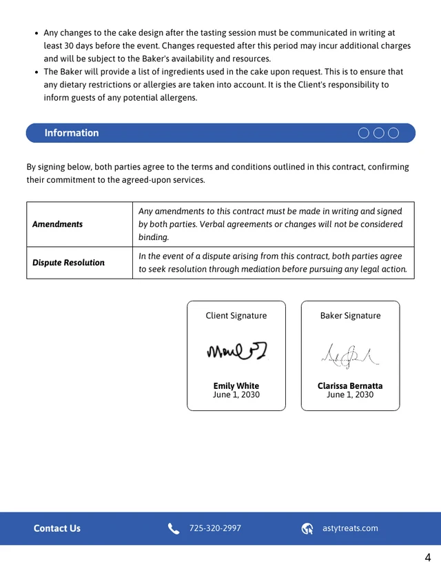 Wedding Cake Contract Template - page 4