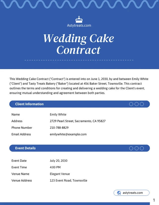 Wedding Cake Contract Template - Seite 1