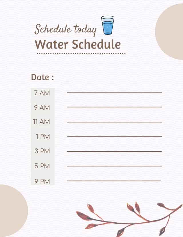 Schedule  Simple Water Tracker Template