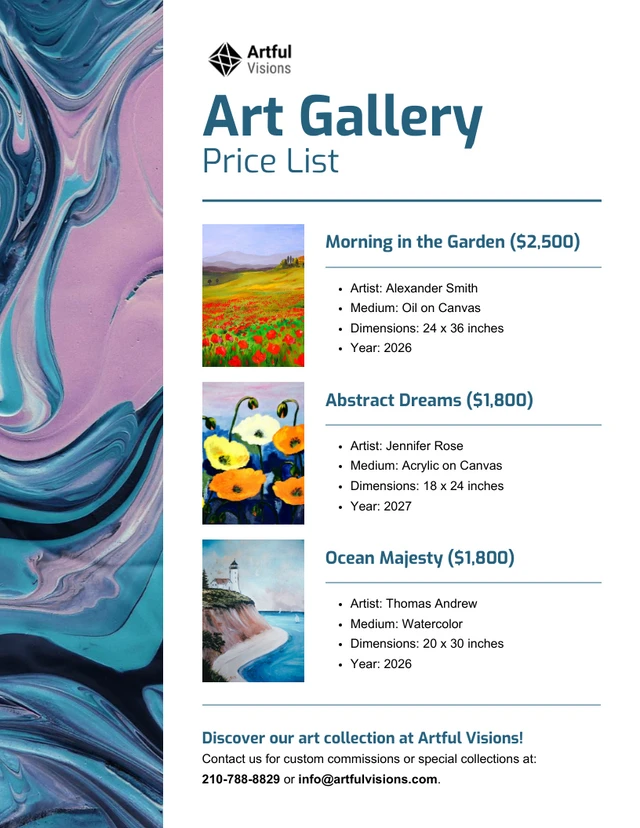 Art Gallery Price List Template