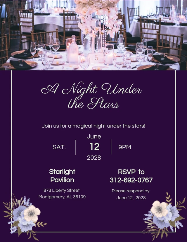 Modèle d'invitation au banquet violet foncé