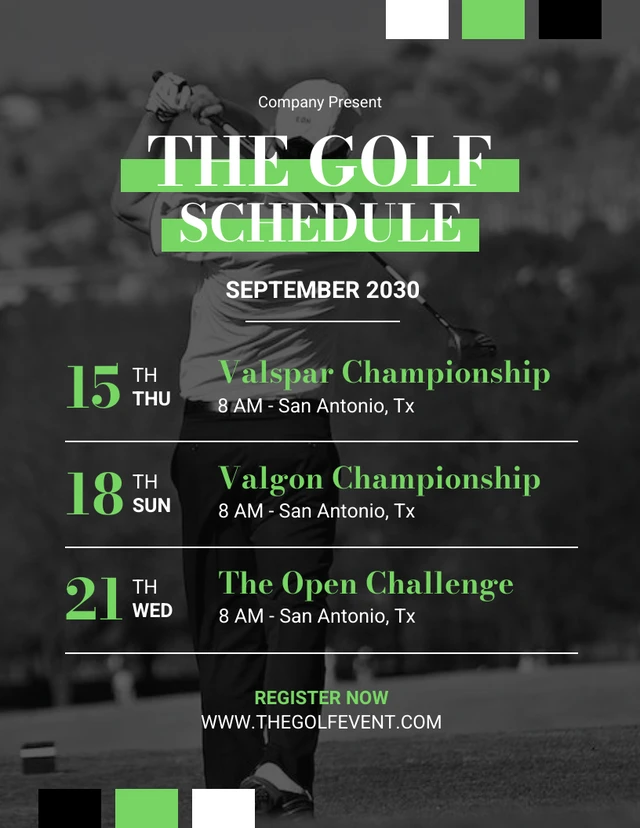 Black And Green Simple Golf Schedule Template