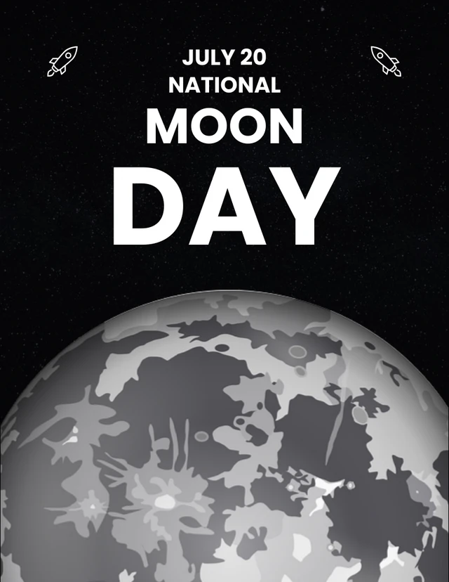 Black Cool National Moon Day Poster Template