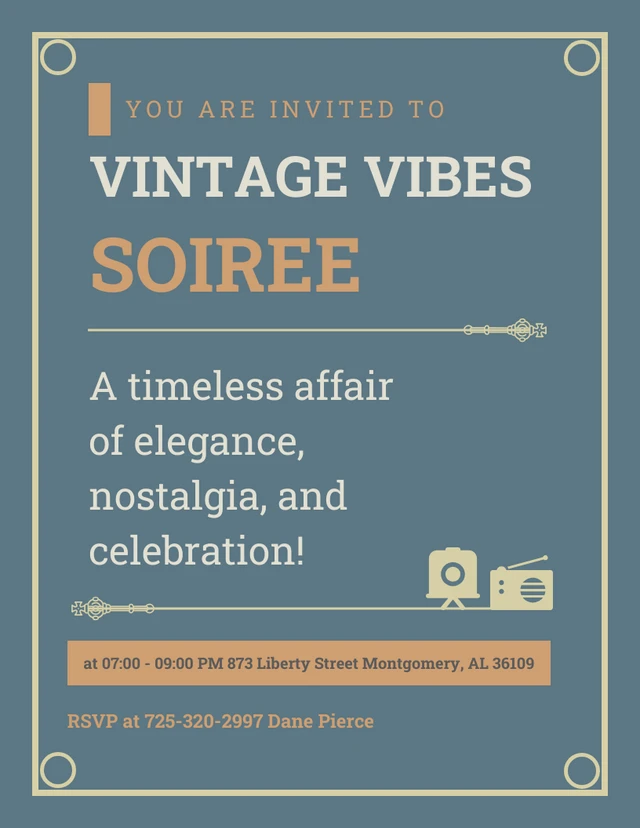 Blue Navy, Gold And Orange Vintage Invitations Template
