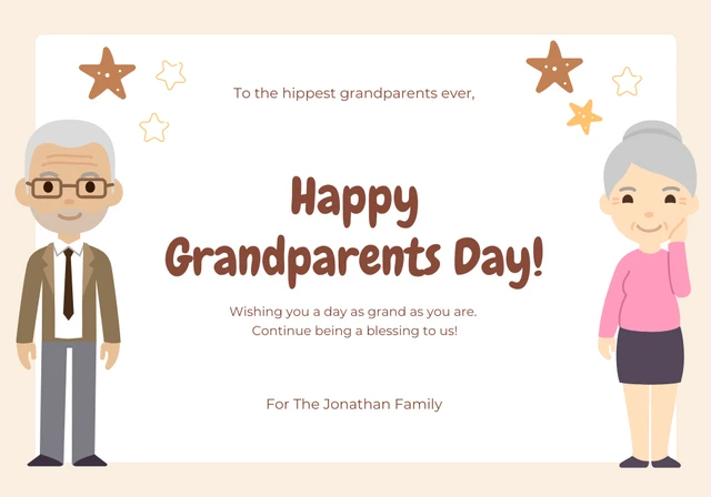 Modèle de carte de fête des grands-parents heureux minimaliste beige et marron