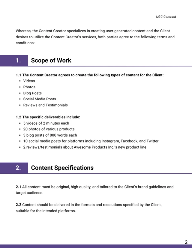 UGC Contract Template Free - Pagina 2