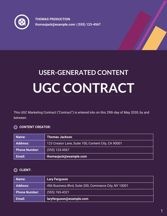 UGC Contract Template Free - Seite 1