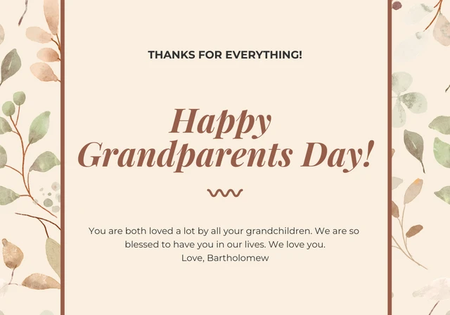 Beige Modern Aesthetic Floral Happy Grandparents Day Card Template