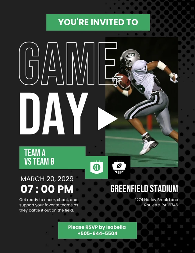 Gray And Green Simple Football Invitation Template
