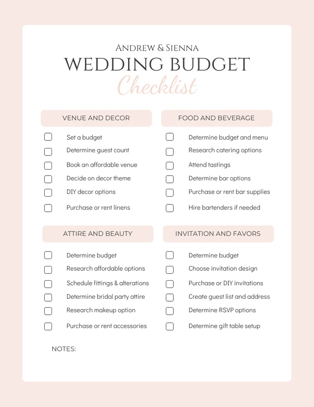 Pink Peach Wedding Budget Checklist Template Venngage