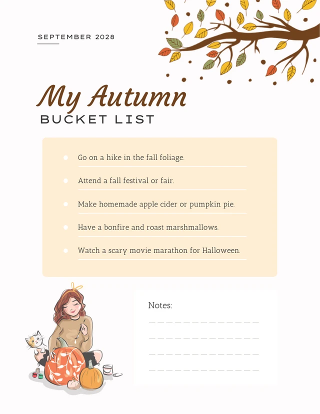 Peach September Autumn Bucket List Template
