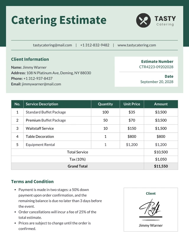 Catering Estimate Template