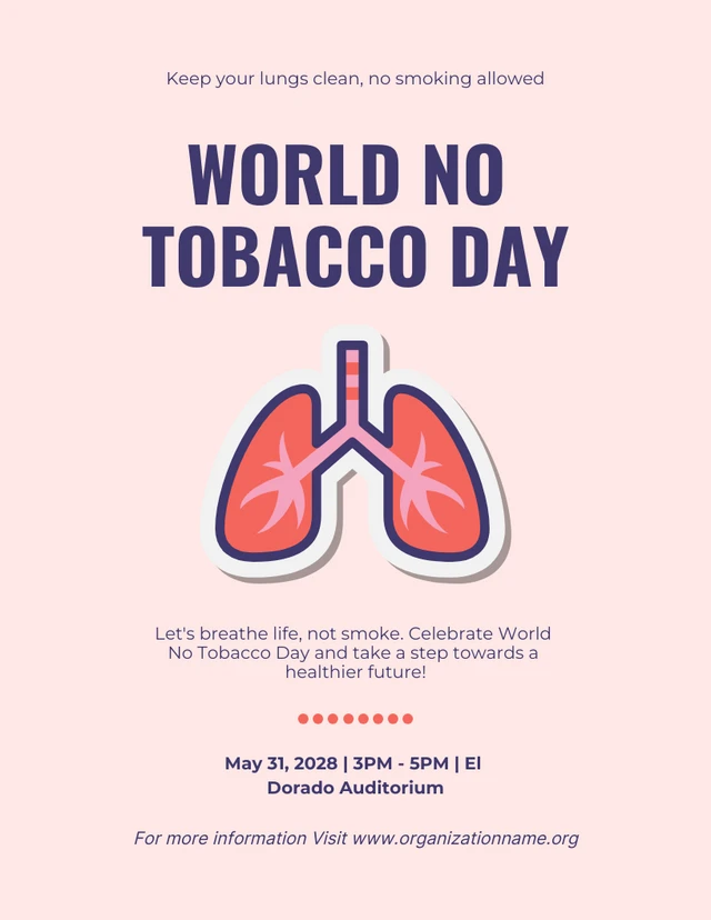 Pink Simple World No Tobacco Day Poster Template