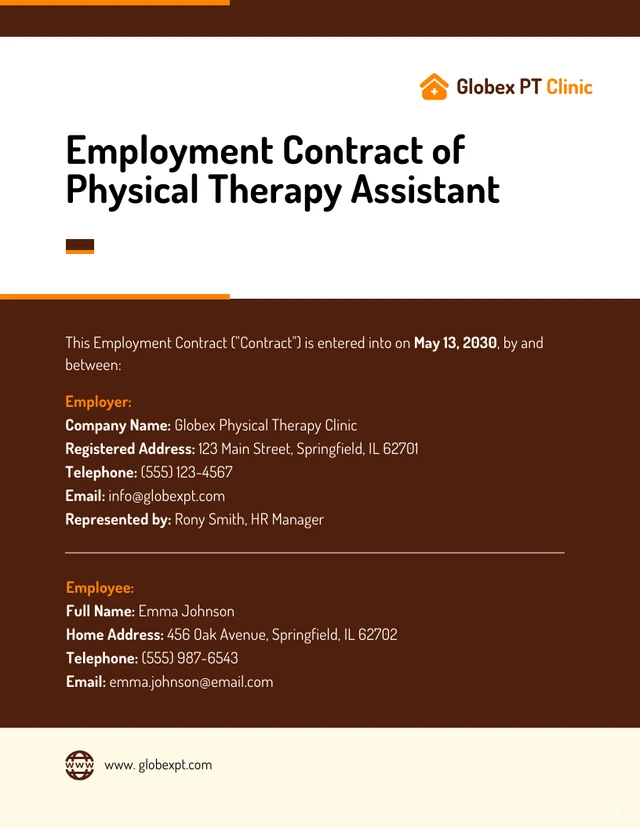 Employment Contract Template of Physical Therapy Assistant - Page 1