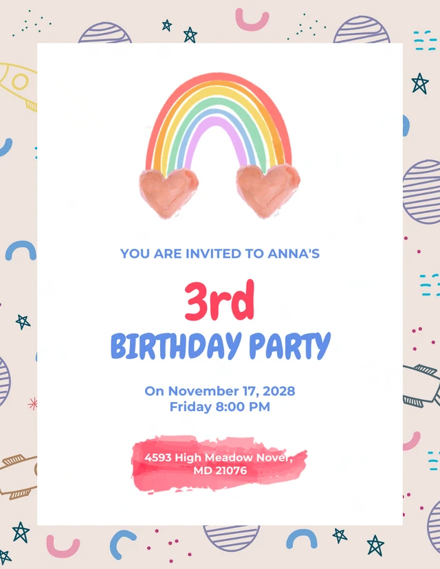 Light Brown Modern Abstract Illustration Kids Party Invitation Template