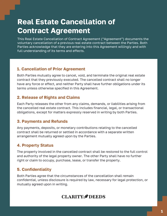 Real Estate Cancellation Of Contract Template - Página 1
